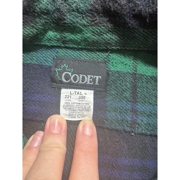 Vintage Codet Shirt Mens Large Tall Green Flannel Plaid Made in Canada Workwear - Picture 7 of 12